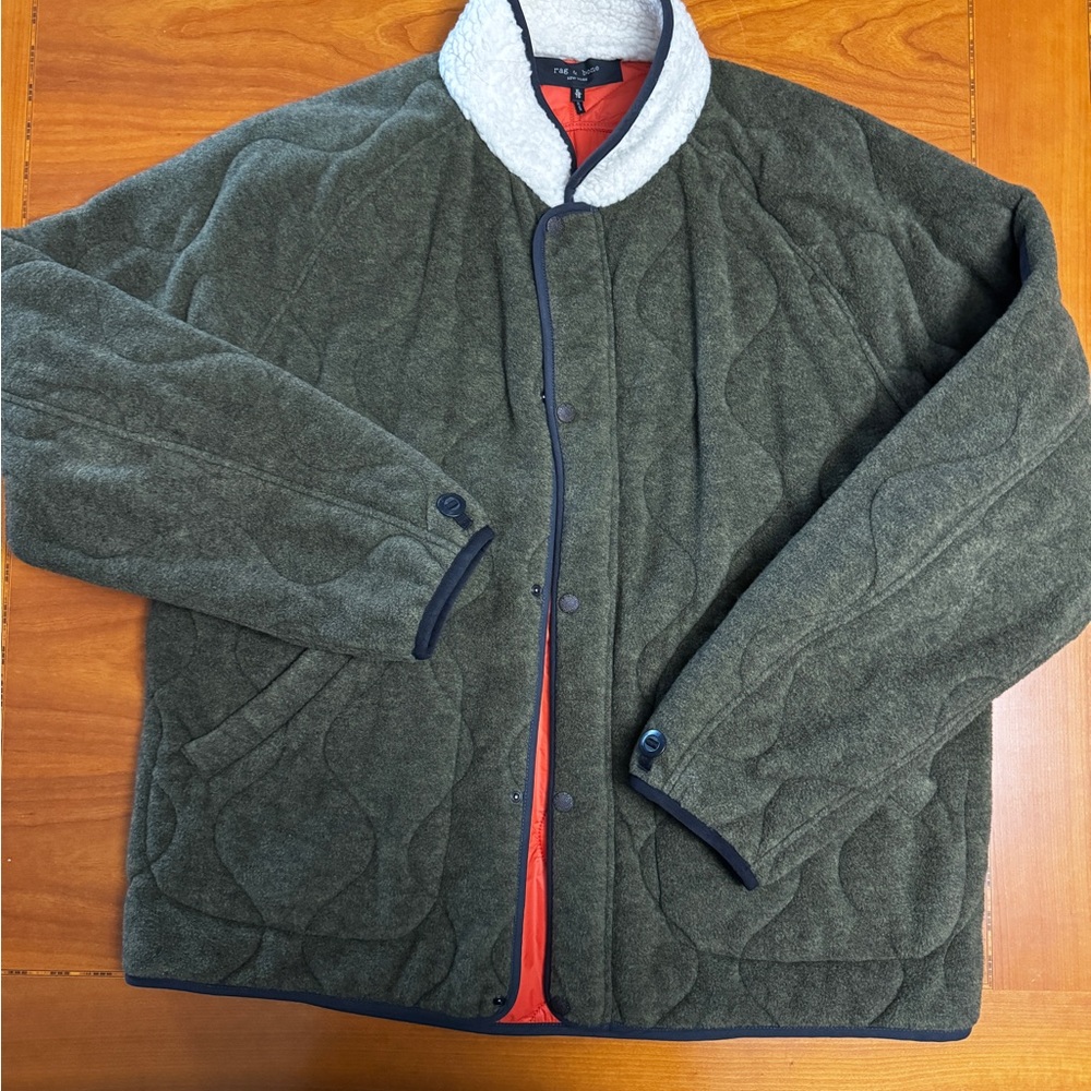 Rag & Bone Green Quilted Jacket with White Sherpa Collar